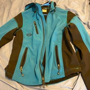 Women’s Harley Davidson lightweight jacket. Size M. Teal blue and black.